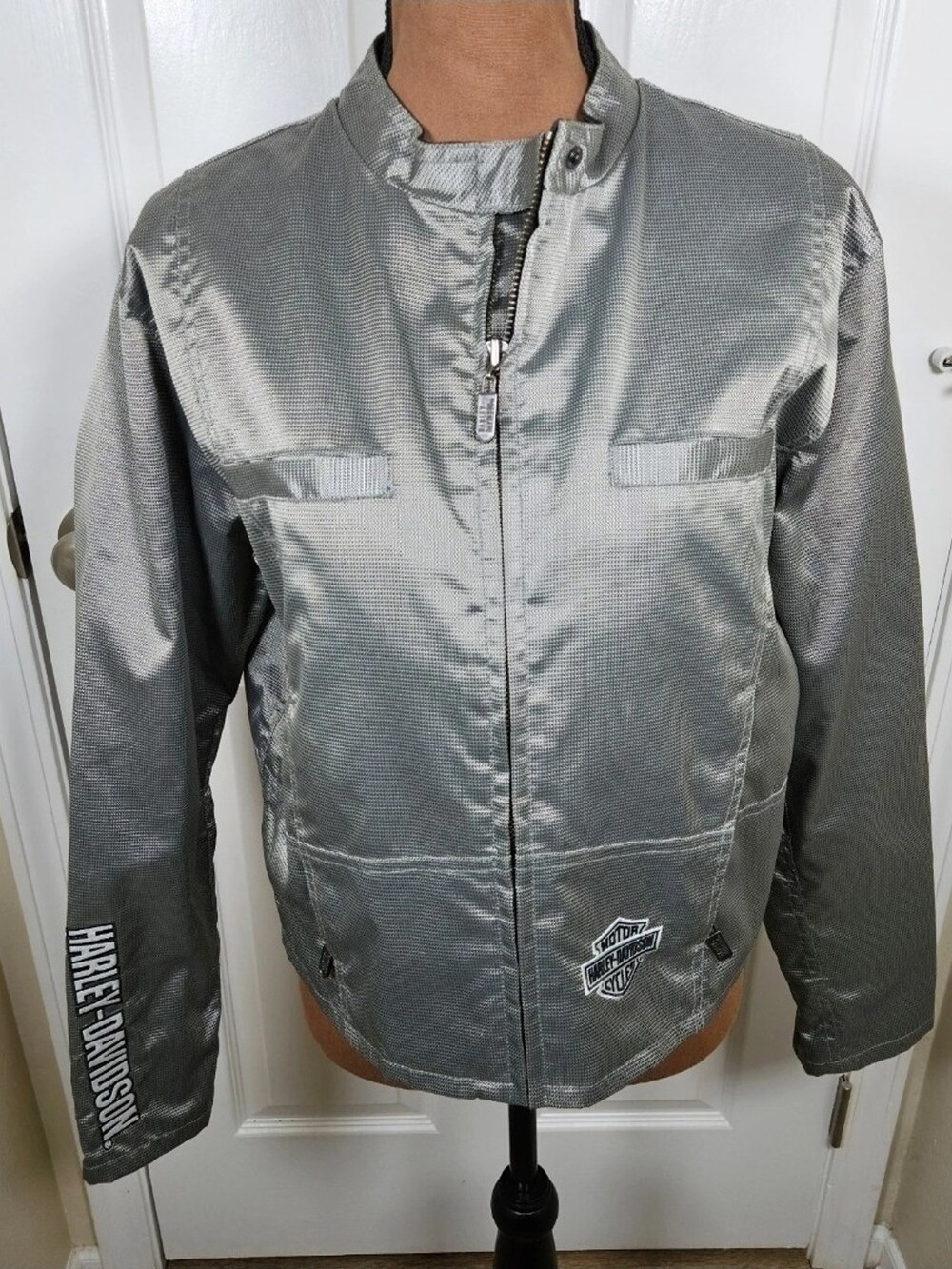Harley-Davidson Mesh Jacket Bar Shield Patch Silver Women's Size Large